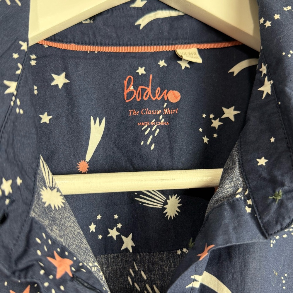 BODEN The Classic Shirt Button Down Top Navy Cosmic Shooting Star Print (10 US) - Picture 5 of 8